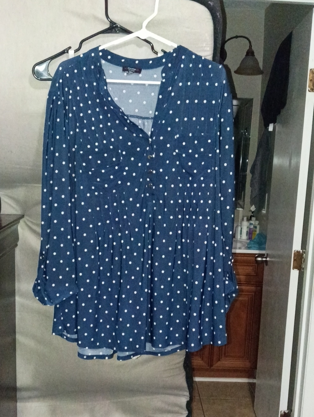 Cocomo Navy Blue Polka Dot Peasant Tunic